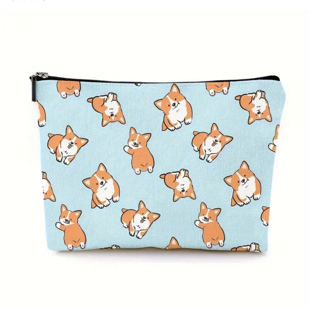 Adorable Corgi Canvas Cosmetic Makeup Bag